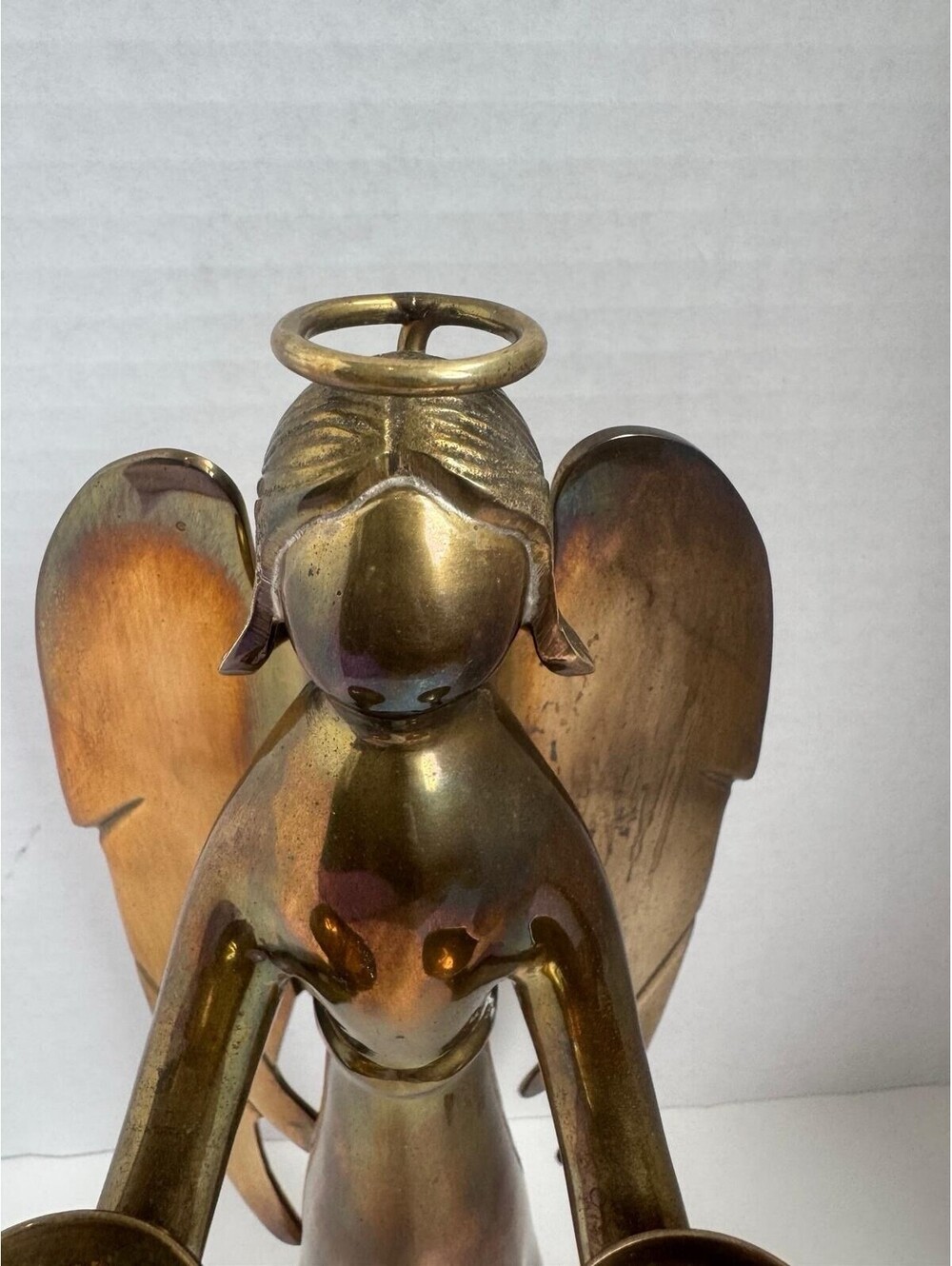 Vintage Christmas 1970s Brass Angel Candle Holder — Extended Wings 12.5” Large - Picture 4 of 12